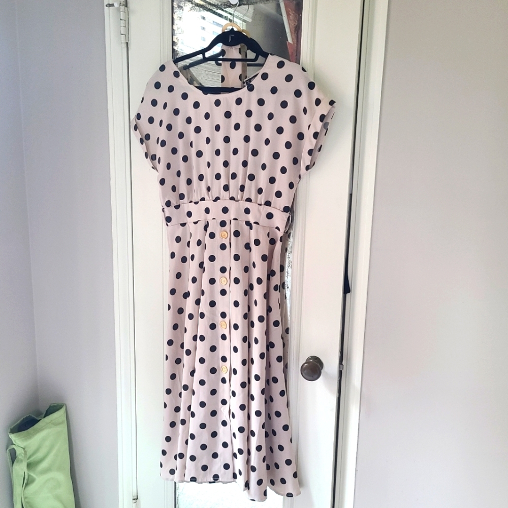 Retro polka dot dress - tan and black